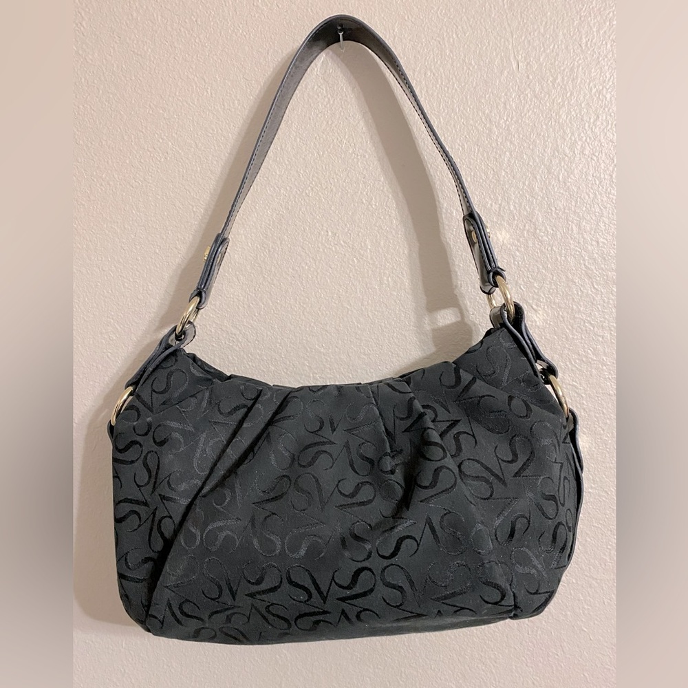 Simply Vera Vera Wang Black Fabric Signature Design Hobo Shoulder Purse Handbag